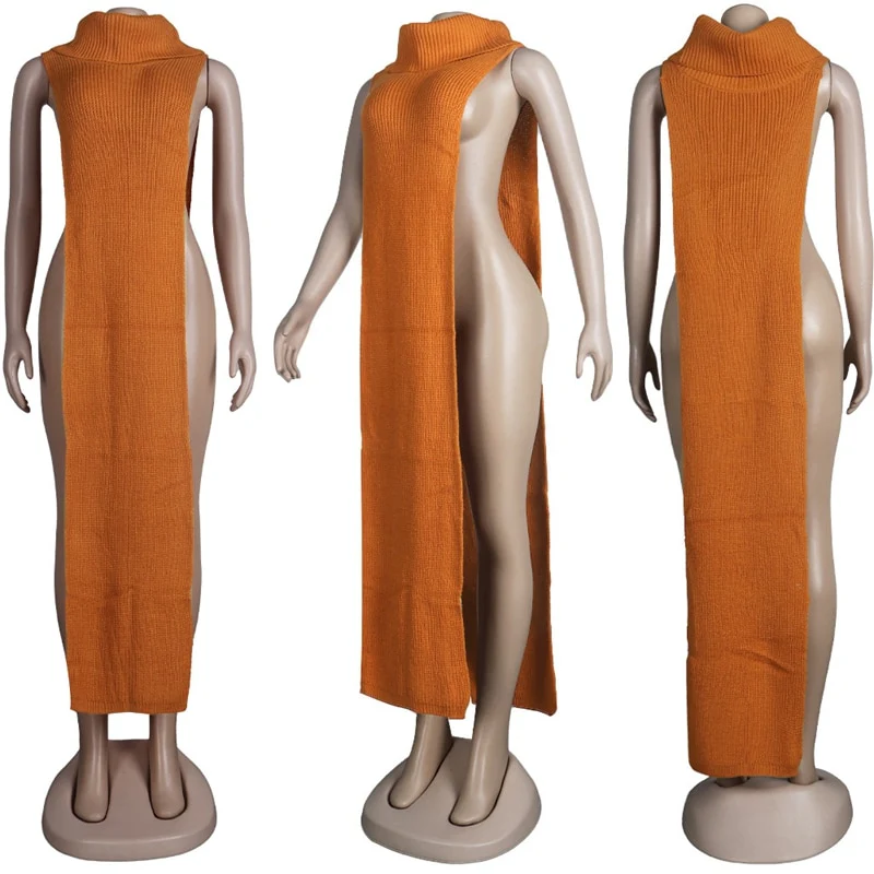 Sexy Knitted Side Split Sweater Dress Sleeveless Spring Clothes - Image 5