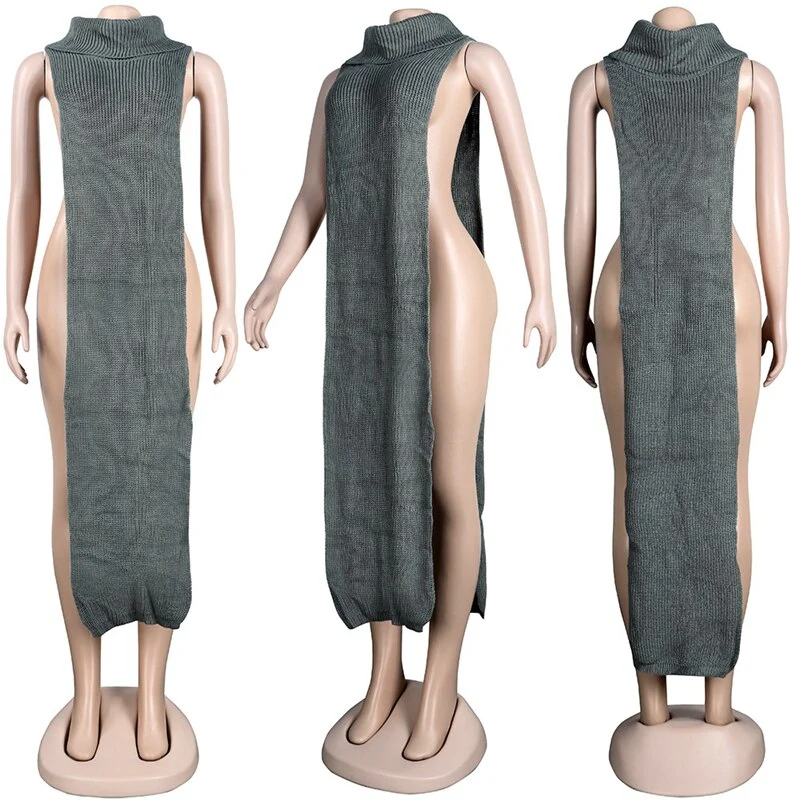 Sexy Knitted Side Split Sweater Dress Sleeveless Spring Clothes - Image 6