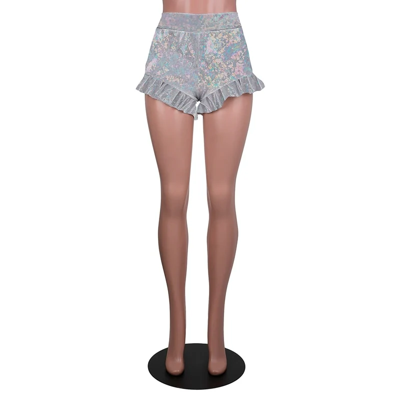 HAOYUAN Sexy Laser Print Bright Booty Shorts Ruffles Women High Wasit Outfits Y2k Clothing Night Clubwear Festival Ladies Shorts - Image 3
