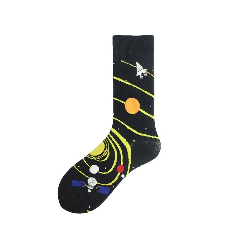Happy Funny Unisex Painting UFO Astronaut Outer Space Rocket Star War Men Crew Socks Streetwear Cotton Male Skateboard Dress - Image 11