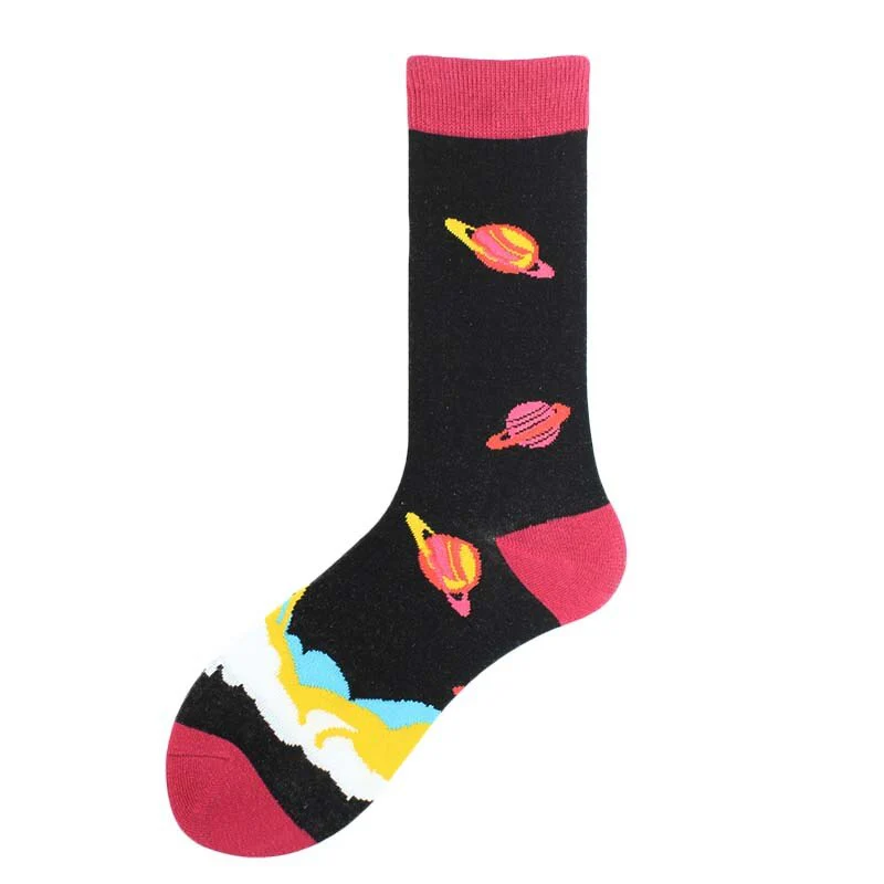 Happy Funny Unisex Painting UFO Astronaut Outer Space Rocket Star War Men Crew Socks Streetwear Cotton Male Skateboard Dress - Image 14