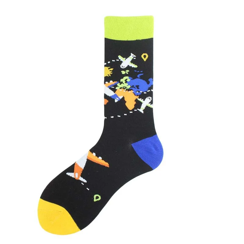 Happy Funny Unisex Painting UFO Astronaut Outer Space Rocket Star War Men Crew Socks Streetwear Cotton Male Skateboard Dress - Image 16