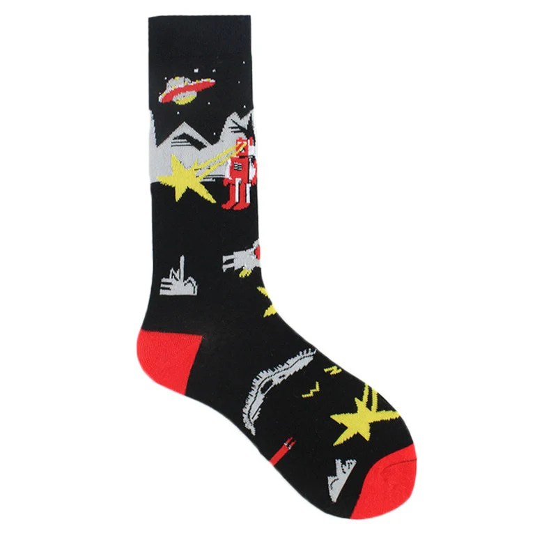 Happy Funny Unisex Painting UFO Astronaut Outer Space Rocket Star War Men Crew Socks Streetwear Cotton Male Skateboard Dress - Image 17