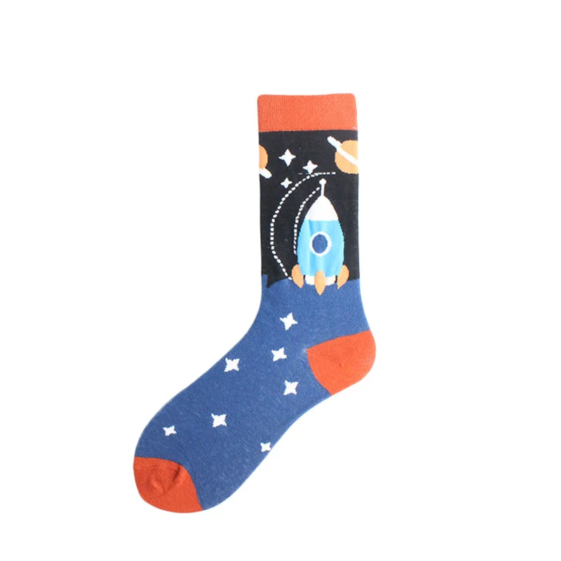 Happy Funny Unisex Painting UFO Astronaut Outer Space Rocket Star War Men Crew Socks Streetwear Cotton Male Skateboard Dress - Image 18