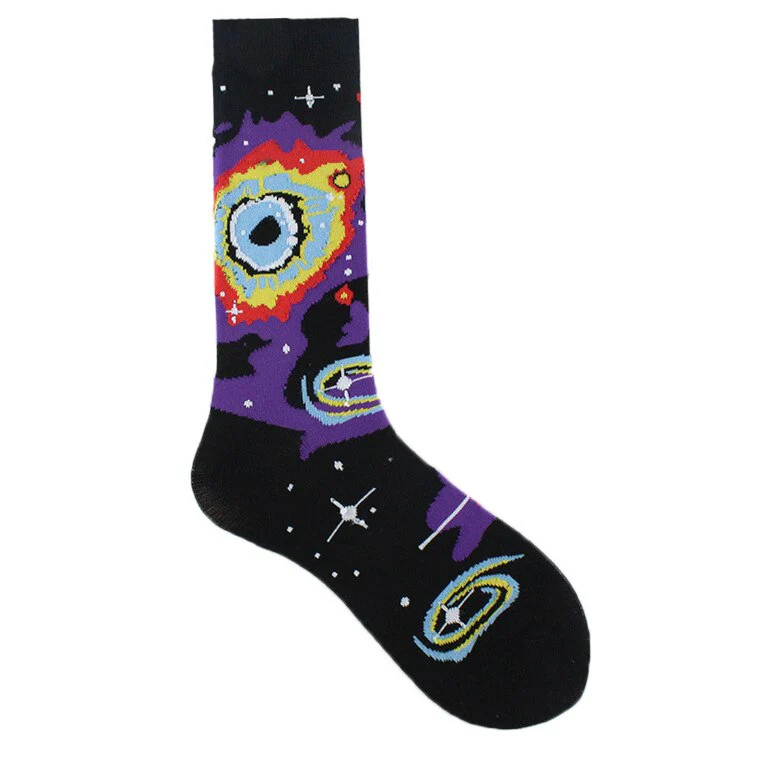 Happy Funny Unisex Painting UFO Astronaut Outer Space Rocket Star War Men Crew Socks Streetwear Cotton Male Skateboard Dress - Image 19