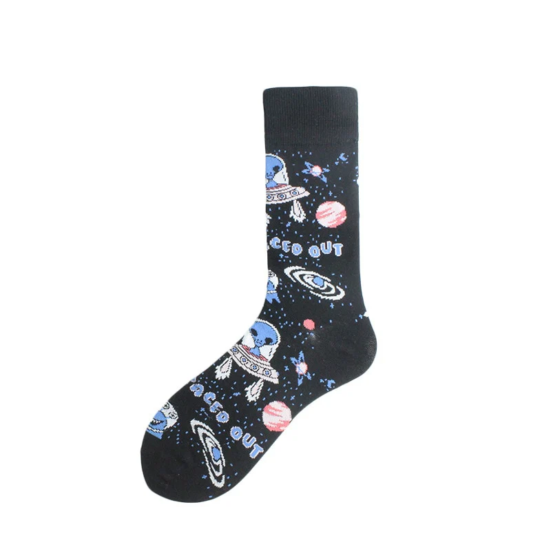 Happy Funny Unisex Painting UFO Astronaut Outer Space Rocket Star War Men Crew Socks Streetwear Cotton Male Skateboard Dress - Image 21