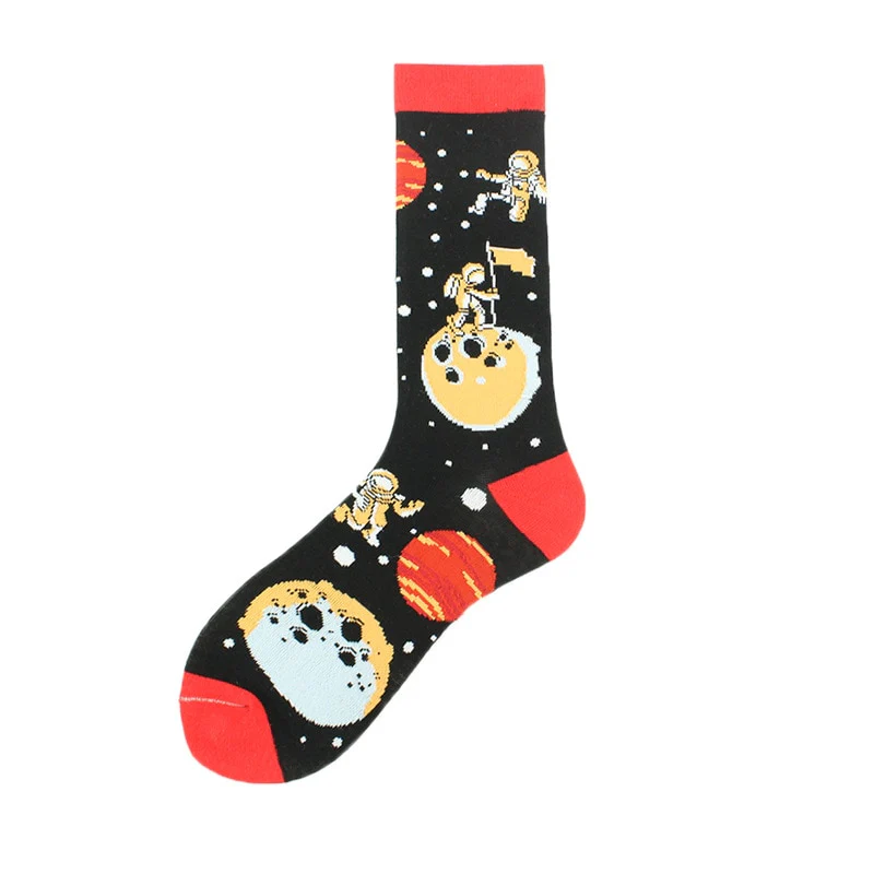 Happy Funny Unisex Painting UFO Astronaut Outer Space Rocket Star War Men Crew Socks Streetwear Cotton Male Skateboard Dress - Image 22