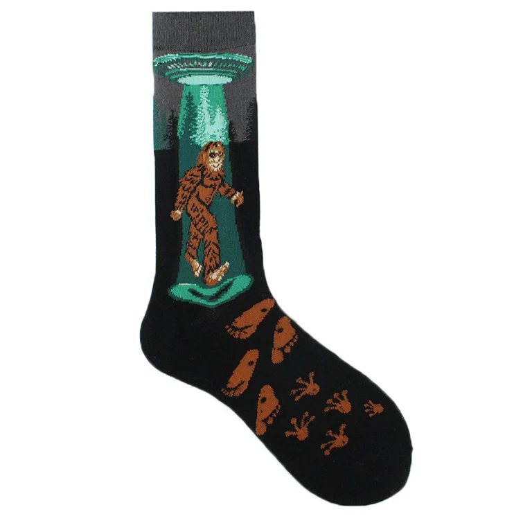 Happy Funny Unisex Painting UFO Astronaut Outer Space Rocket Star War Men Crew Socks Streetwear Cotton Male Skateboard Dress - Image 23
