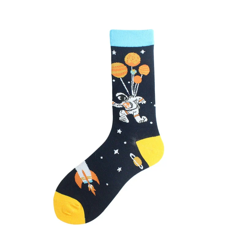 Happy Funny Unisex Painting UFO Astronaut Outer Space Rocket Star War Men Crew Socks Streetwear Cotton Male Skateboard Dress - Image 24