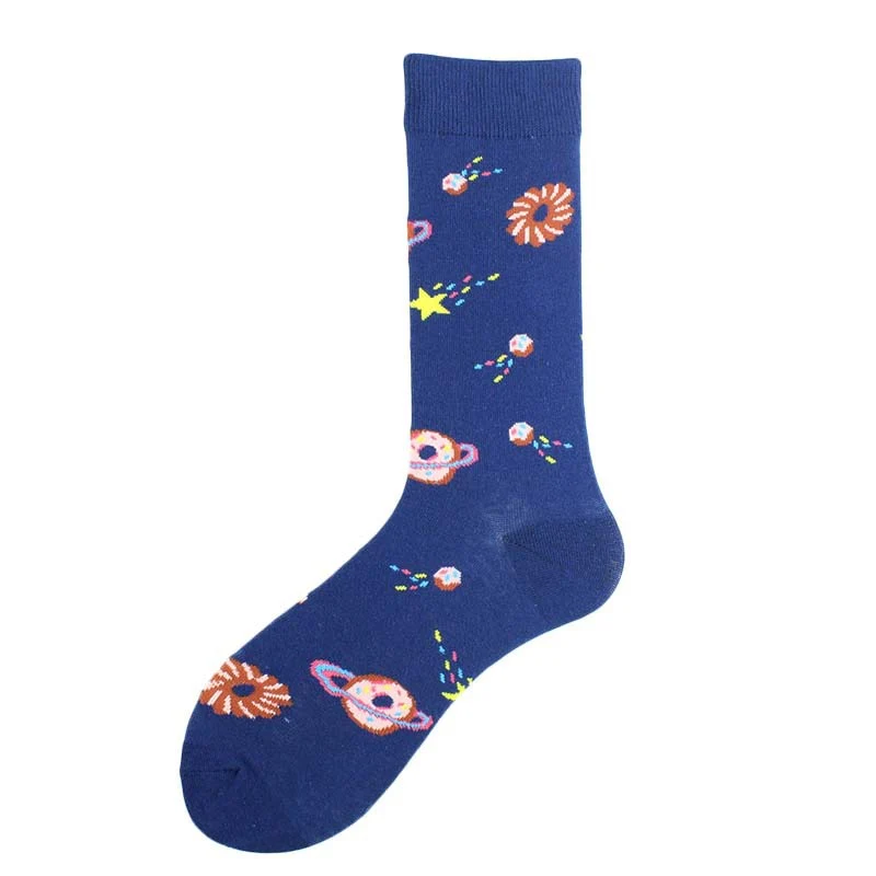 Happy Funny Unisex Painting UFO Astronaut Outer Space Rocket Star War Men Crew Socks Streetwear Cotton Male Skateboard Dress - Image 25