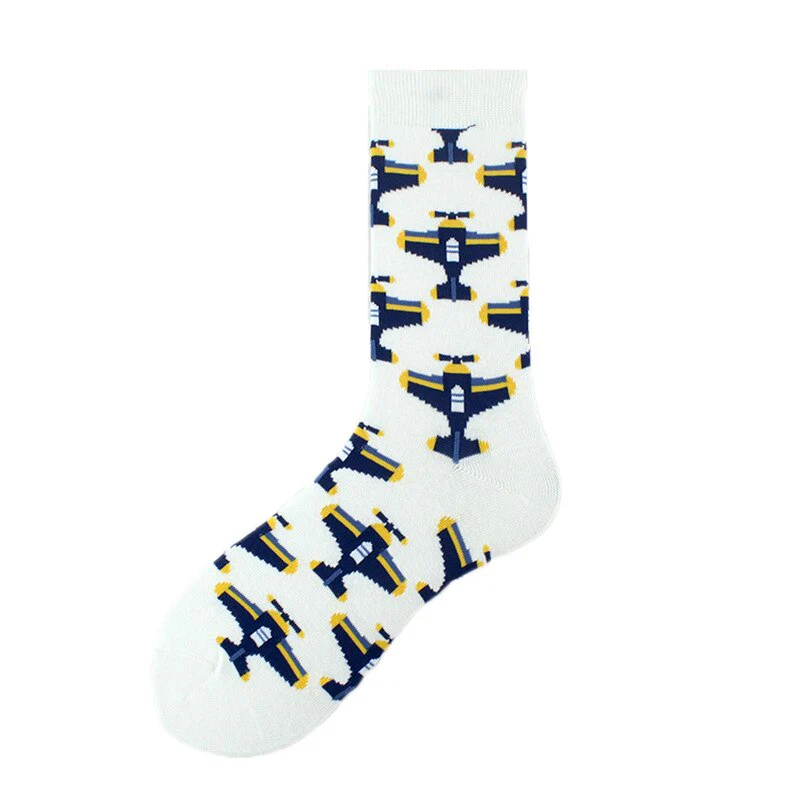 Happy Funny Unisex Painting UFO Astronaut Outer Space Rocket Star War Men Crew Socks Streetwear Cotton Male Skateboard Dress - Image 26
