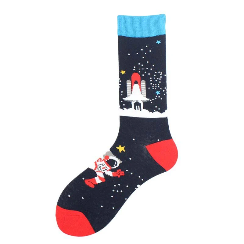 Happy Funny Unisex Painting UFO Astronaut Outer Space Rocket Star War Men Crew Socks Streetwear Cotton Male Skateboard Dress - Image 28