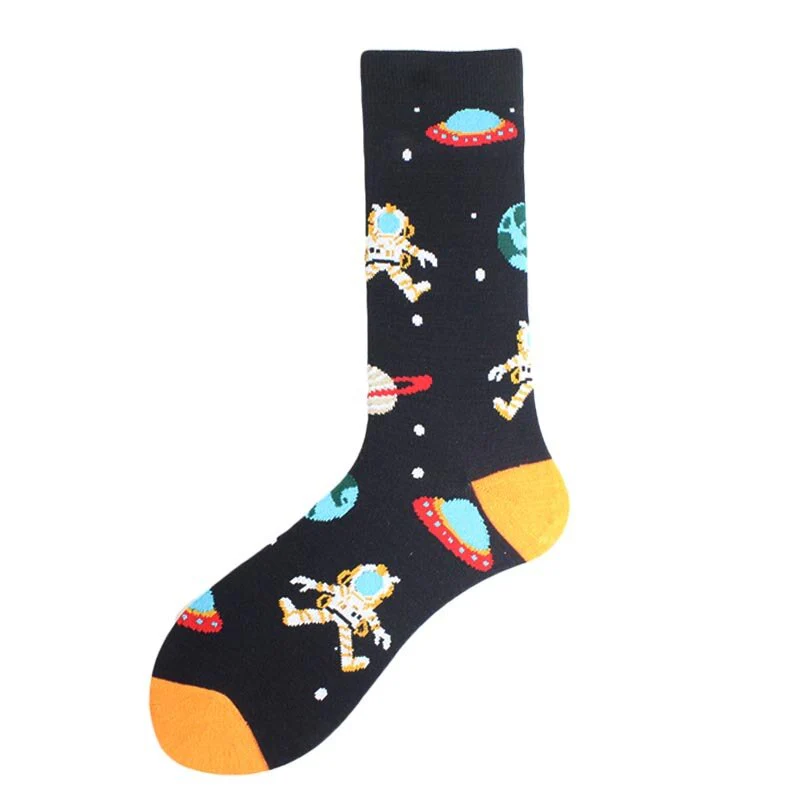 Happy Funny Unisex Painting UFO Astronaut Outer Space Rocket Star War Men Crew Socks Streetwear Cotton Male Skateboard Dress - Image 30