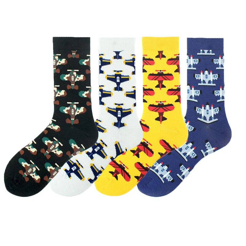 Happy Funny Unisex Painting UFO Astronaut Outer Space Rocket Star War Men Crew Socks Streetwear Cotton Male Skateboard Dress - Image 32