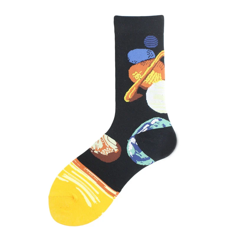 Happy Funny Unisex Painting UFO Astronaut Outer Space Rocket Star War Men Crew Socks Streetwear Cotton Male Skateboard Dress - Image 4