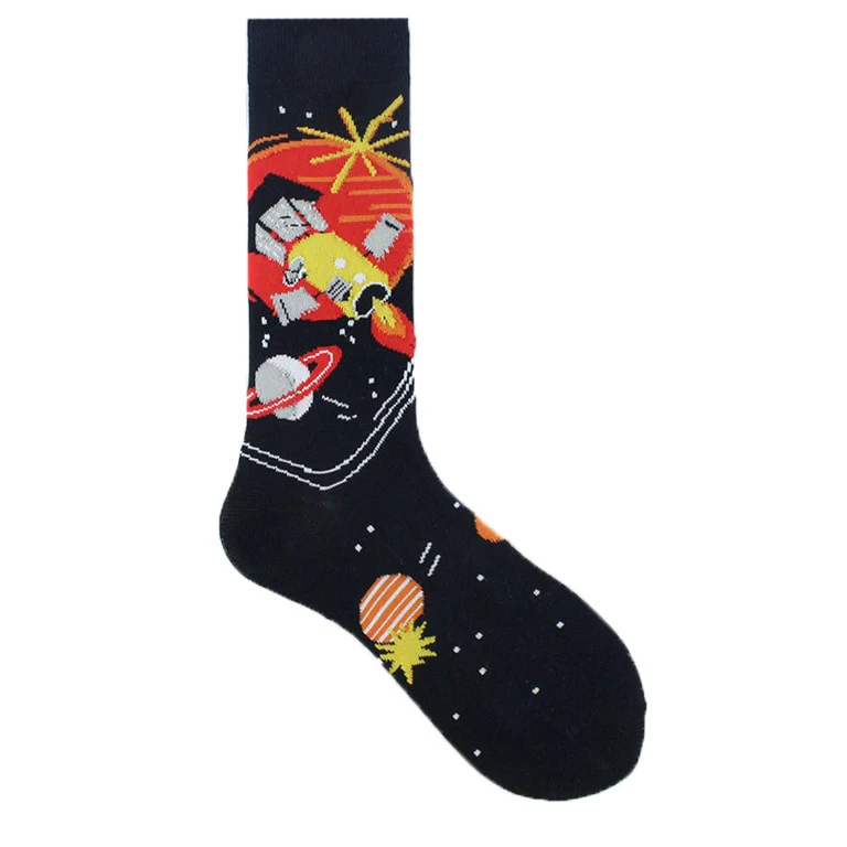 Happy Funny Unisex Painting UFO Astronaut Outer Space Rocket Star War Men Crew Socks Streetwear Cotton Male Skateboard Dress - Image 6
