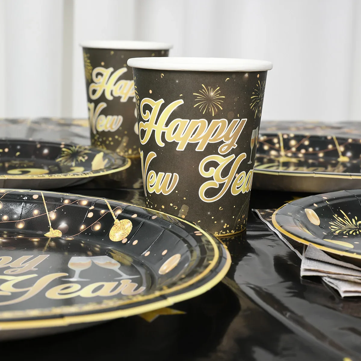 Happy New Year Party Supplies Tableware New Year Plates Cups Napkins Tablecloth Celebration For New Year Party Decoration 2024 - Image 3
