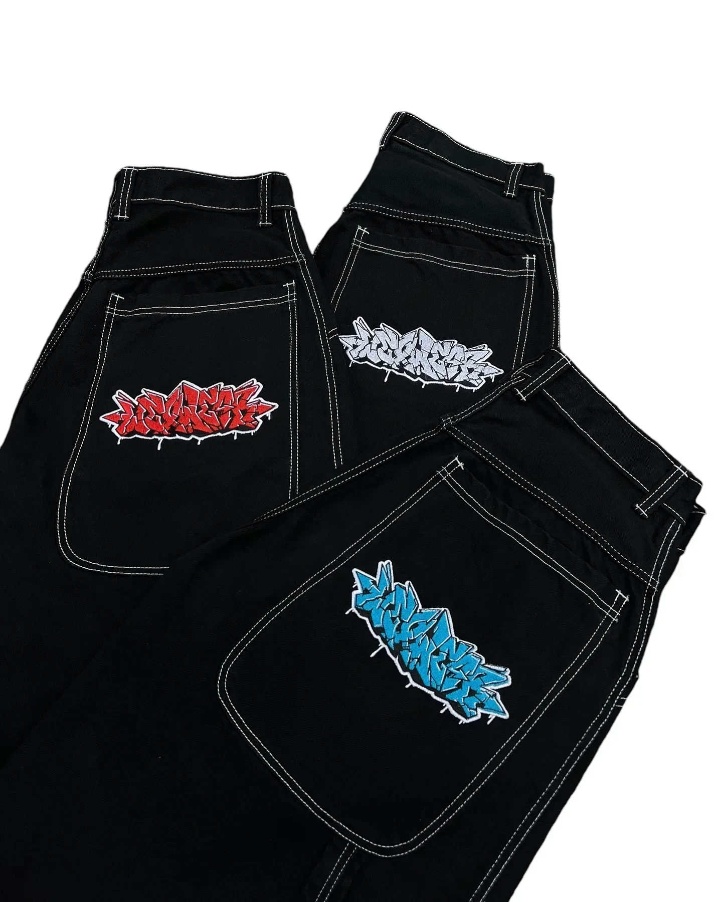 Harajuku Money Print Streetwear Jeans High Waist Wide Trouser Black Pants Streetwear Men Hip Hop Women Embroider Y2k Baggy Jeans - Image 7