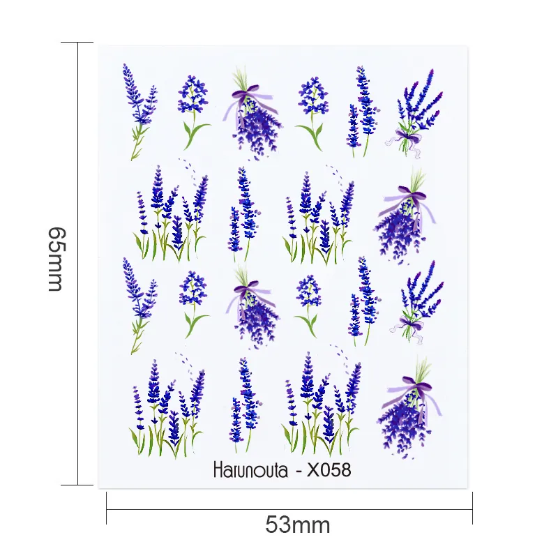 Harunouta 1 Sheet Nail Water Decals Transfer Lavender Spring Flower Leaves Nail Art Stickers Nail Art Manicure DIY - Image 6