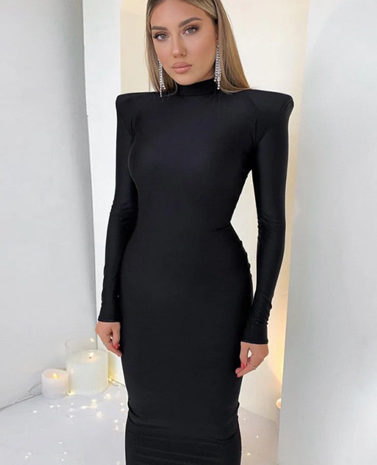 Hawthaw Shoulder Padded Long Sleeve Bodycon Green Party Club Maxi Long Dress 2022 Spring Autumn Women Fashion Elegant  Clothes - Image 6