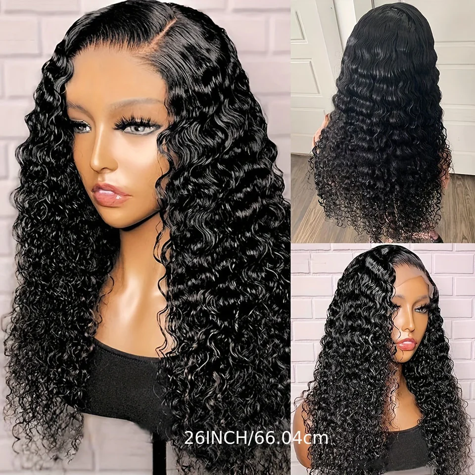 [HD Transparent] Brazilian Deep Wave Lace Front Wig | 4x4 Closure | 100% Human Hair | Pre Plucked | Natural Black Color | 180% Deep Curly - Image 4