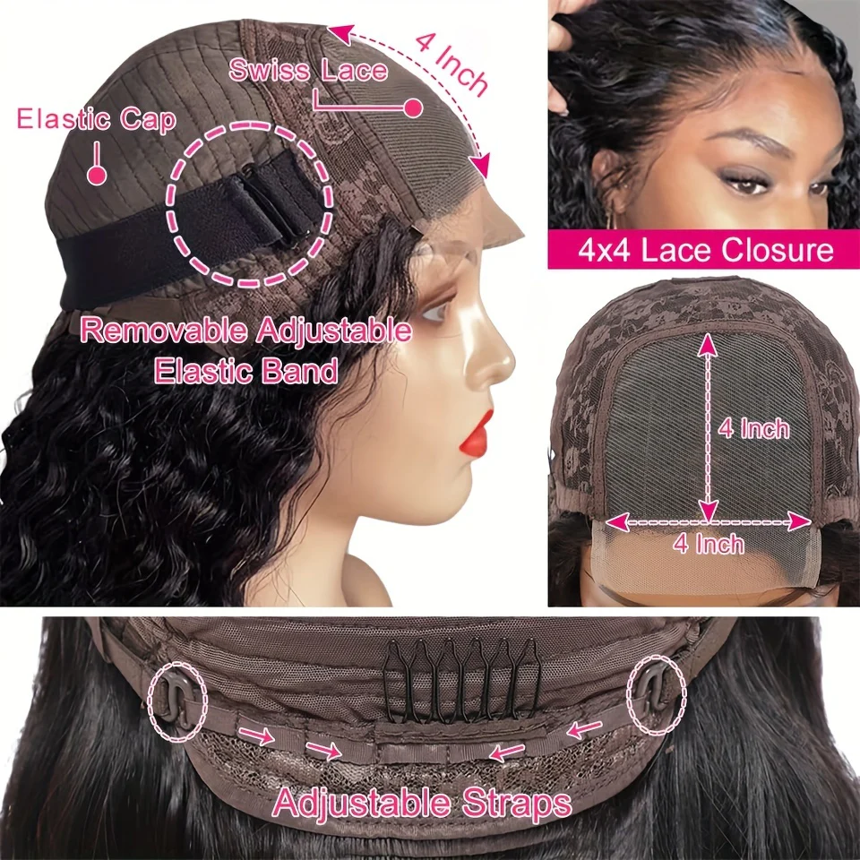 [HD Transparent] Brazilian Deep Wave Lace Front Wig | 4x4 Closure | 100% Human Hair | Pre Plucked | Natural Black Color | 180% Deep Curly - Image 5