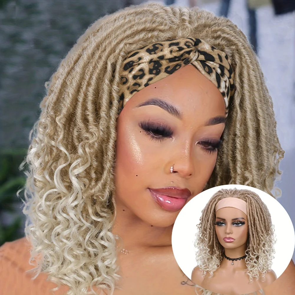 Headband Wig Headband Dreadlock Curly Hair Synthetic Wig Locs Crochet Hair Dark Brown/ Black/ 99J Ginger Color Crochet Twist Braids Hair Wigs Afro Curly Synthetic Hair Braiding Wig African Hairstyle For Women - Image 10