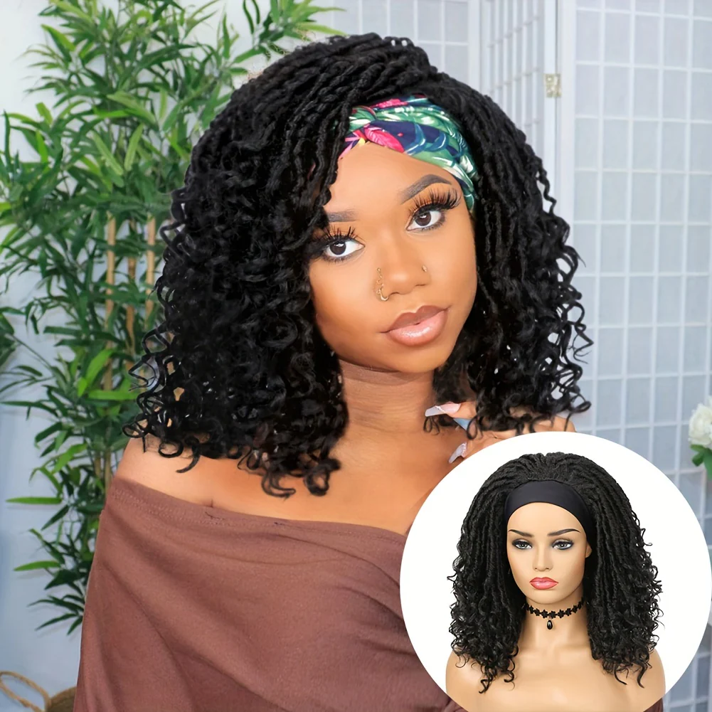 Headband Wig Headband Dreadlock Curly Hair Synthetic Wig Locs Crochet Hair Dark Brown/ Black/ 99J Ginger Color Crochet Twist Braids Hair Wigs Afro Curly Synthetic Hair Braiding Wig African Hairstyle For Women - Image 12