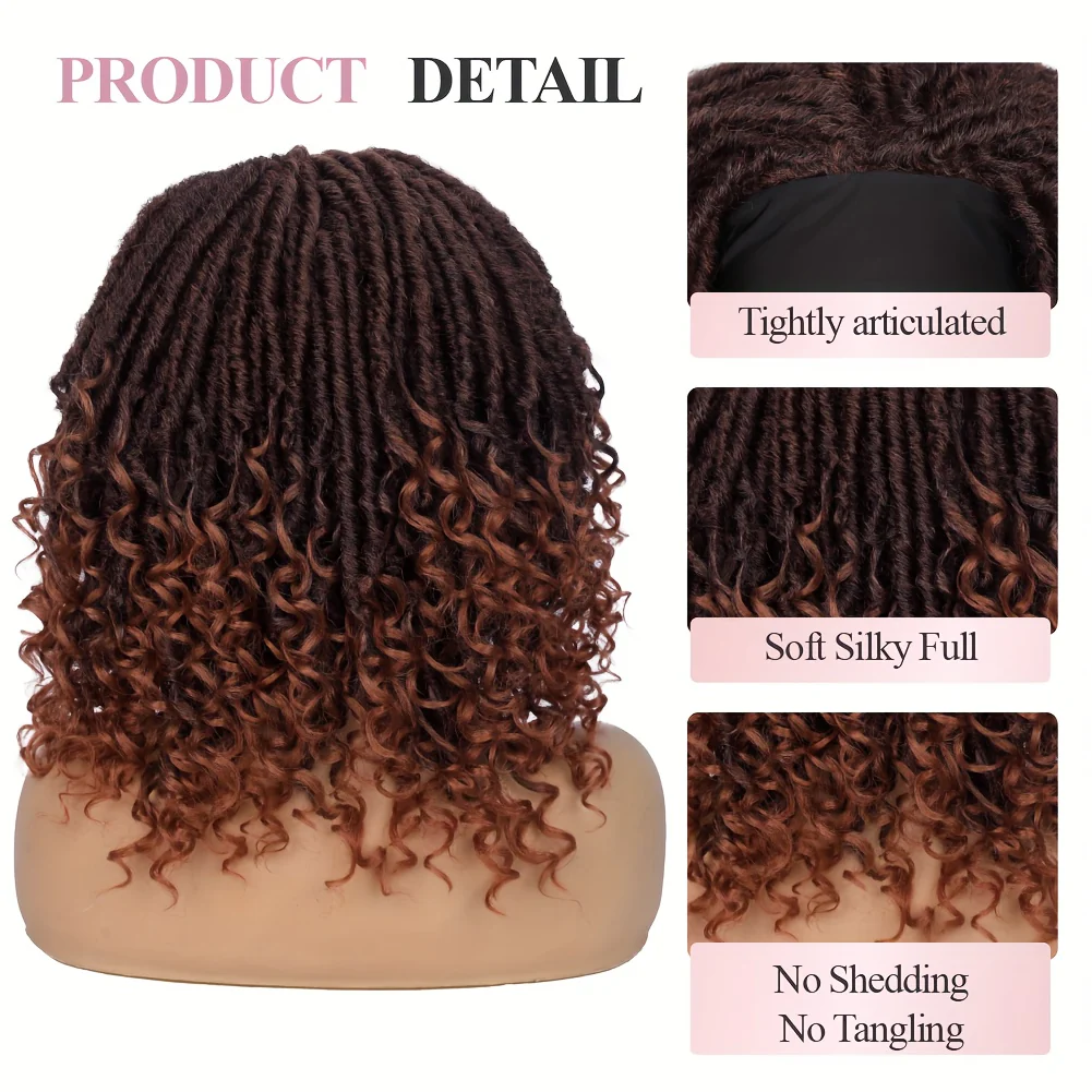 Headband Wig Headband Dreadlock Curly Hair Synthetic Wig Locs Crochet Hair Dark Brown/ Black/ 99J Ginger Color Crochet Twist Braids Hair Wigs Afro Curly Synthetic Hair Braiding Wig African Hairstyle For Women - Image 2