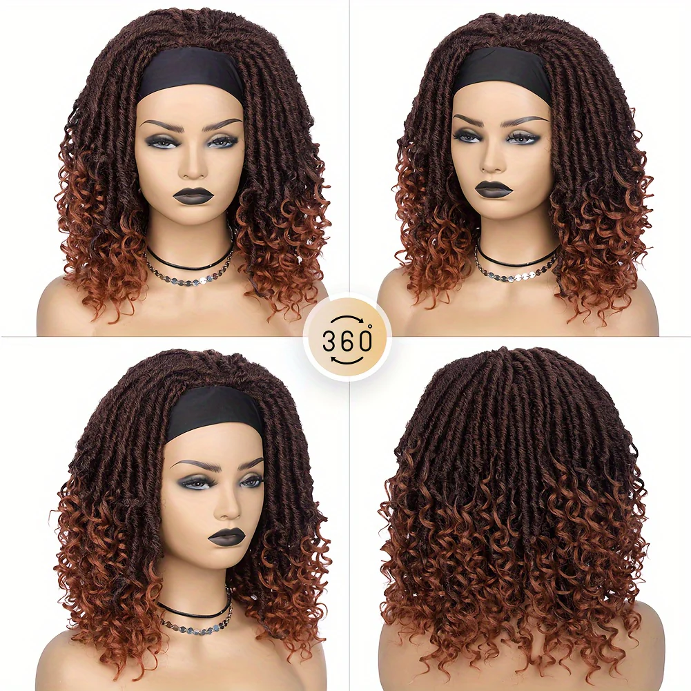 Headband Wig Headband Dreadlock Curly Hair Synthetic Wig Locs Crochet Hair Dark Brown/ Black/ 99J Ginger Color Crochet Twist Braids Hair Wigs Afro Curly Synthetic Hair Braiding Wig African Hairstyle For Women - Image 3