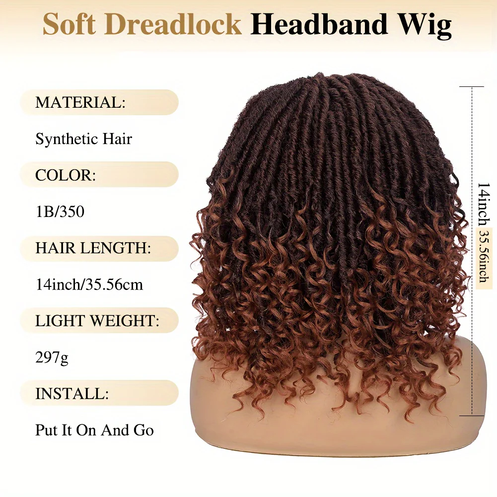 Headband Wig Headband Dreadlock Curly Hair Synthetic Wig Locs Crochet Hair Dark Brown/ Black/ 99J Ginger Color Crochet Twist Braids Hair Wigs Afro Curly Synthetic Hair Braiding Wig African Hairstyle For Women - Image 4