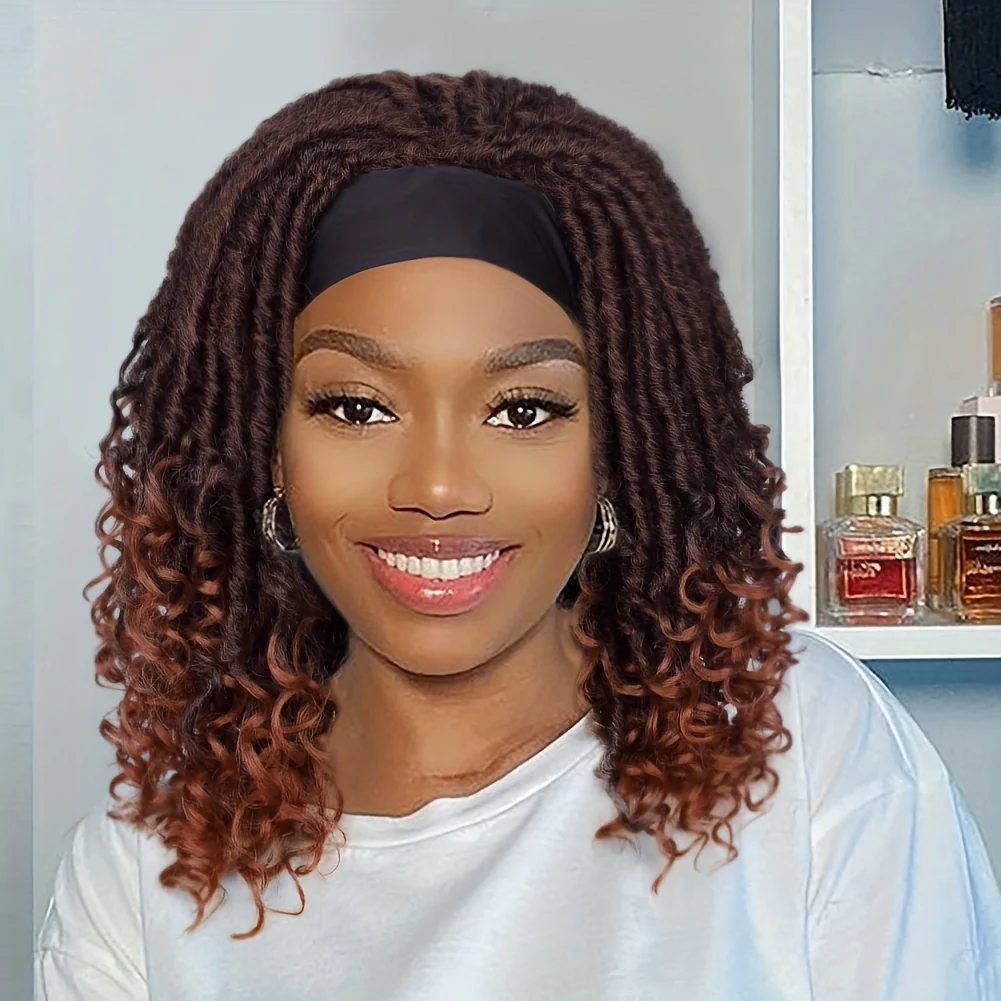 Headband Wig Headband Dreadlock Curly Hair Synthetic Wig Locs Crochet Hair Dark Brown/ Black/ 99J Ginger Color Crochet Twist Braids Hair Wigs Afro Curly Synthetic Hair Braiding Wig African Hairstyle For Women - Image 5