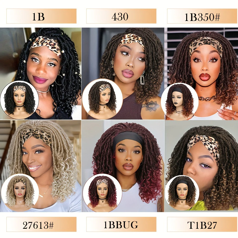 Headband Wig Headband Dreadlock Curly Hair Synthetic Wig Locs Crochet Hair Dark Brown/ Black/ 99J Ginger Color Crochet Twist Braids Hair Wigs Afro Curly Synthetic Hair Braiding Wig African Hairstyle For Women - Image 6