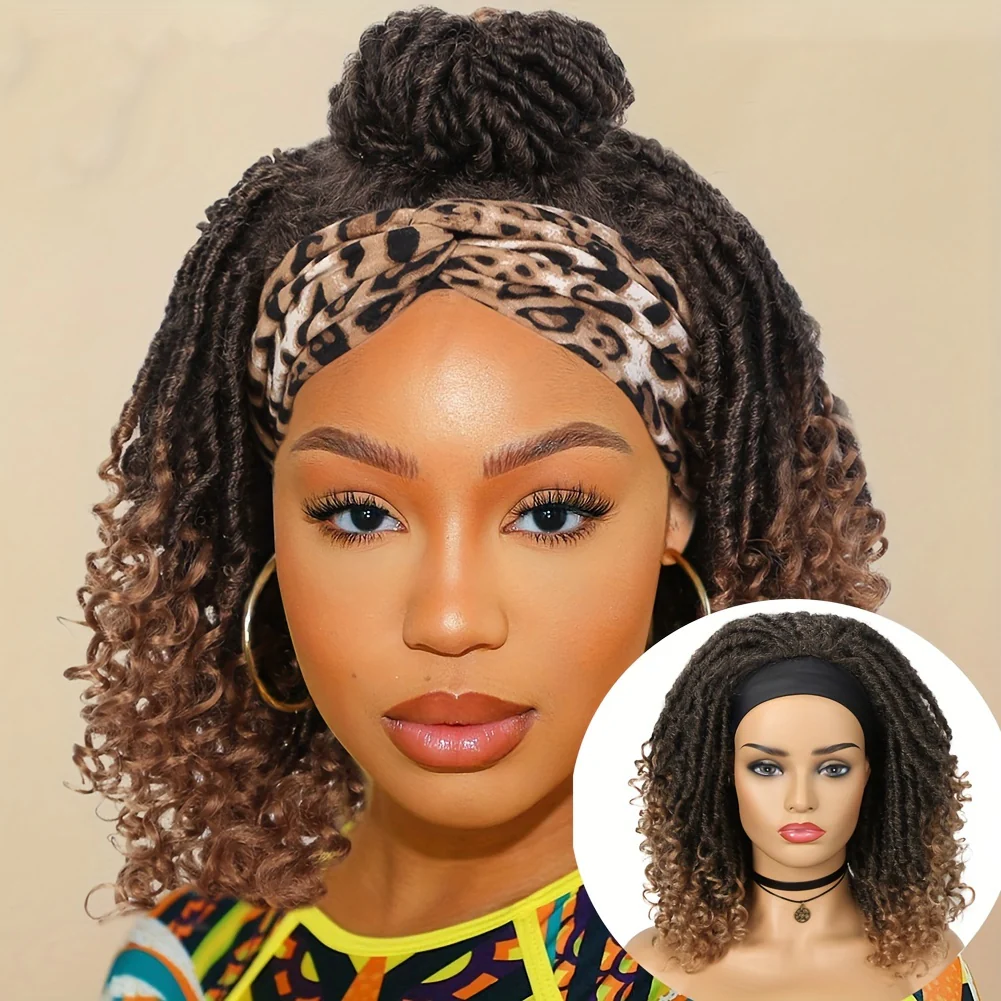 Headband Wig Headband Dreadlock Curly Hair Synthetic Wig Locs Crochet Hair Dark Brown/ Black/ 99J Ginger Color Crochet Twist Braids Hair Wigs Afro Curly Synthetic Hair Braiding Wig African Hairstyle For Women - Image 8