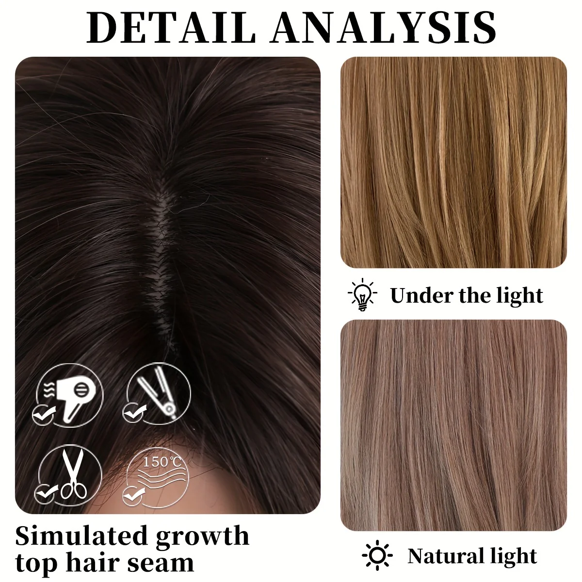 Heat Resistant Long Wavy Honey Blonde Wig with Bangs for Women - Natural Synthetic Brown Wig with Layered Style - Image 7