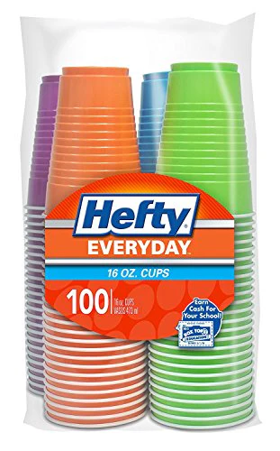 Hefty TKctPv Plastic Party Cups, Assorted Colors, 16 Ounce, 100 Count