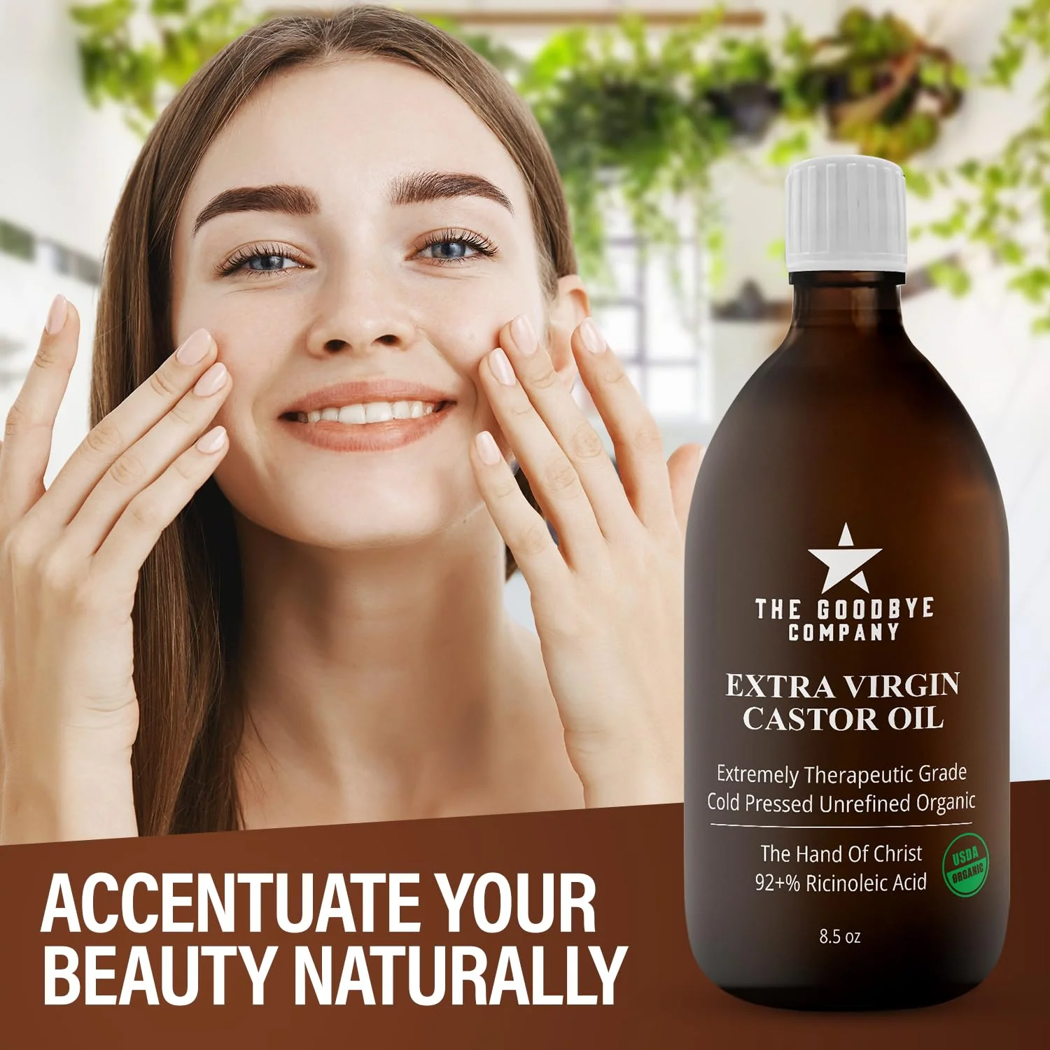 Hello Castor Oil USDA Certified Organic Glass Bottle Pure Cold-Pressed 100% Natural Virgin Castor Oil Moisturising for Skin Hair Growth Product for Eyelashes Food Grade Hexane & BPA Free (470mls) - Image 3