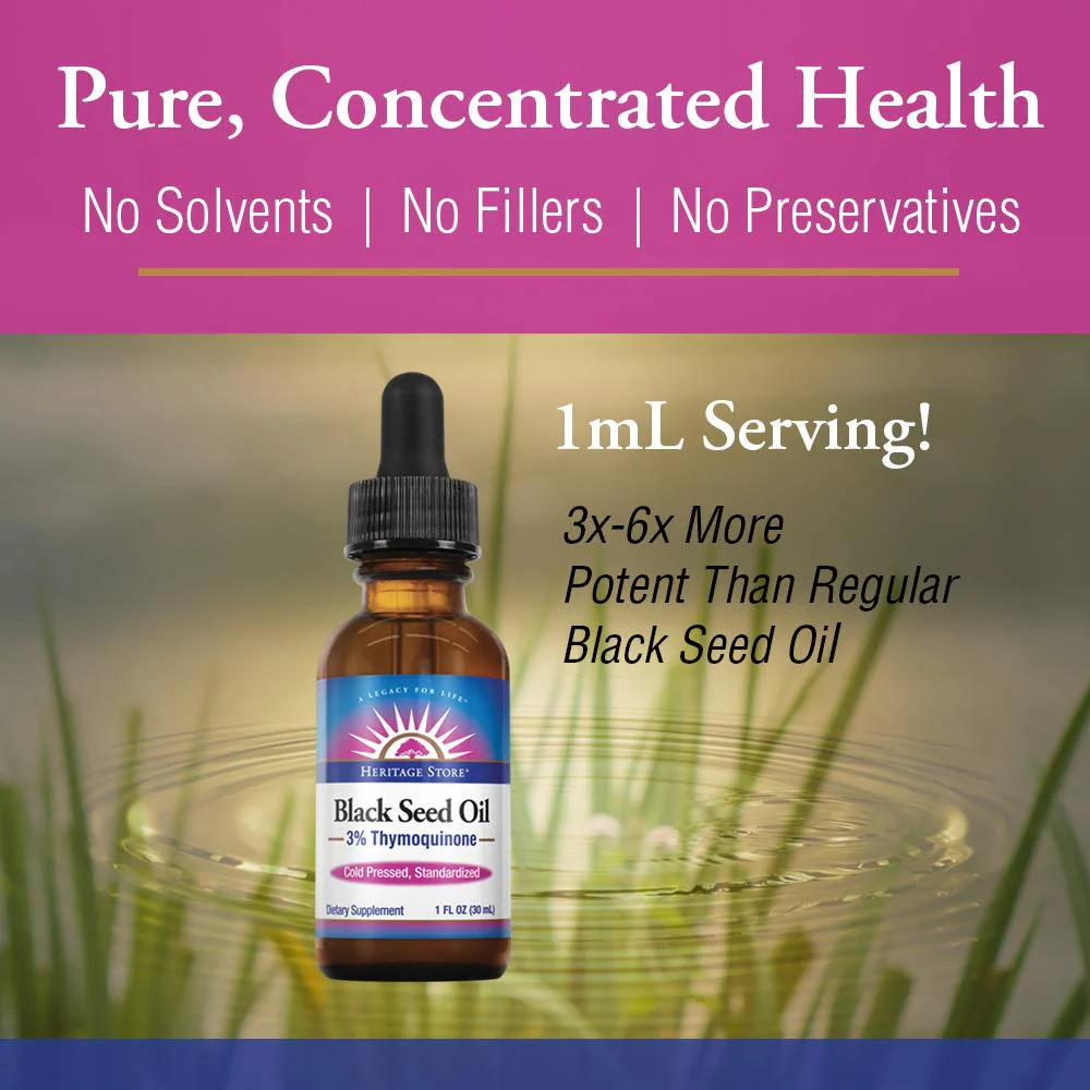 HERITAGE STORE Black Seed Oil | 3% Thymoquinone | Pure & Cold Pressed | Healthy Heart, Digestion, Immune, Metabolism, Hair & Skin Support | 1 oz - Image 3