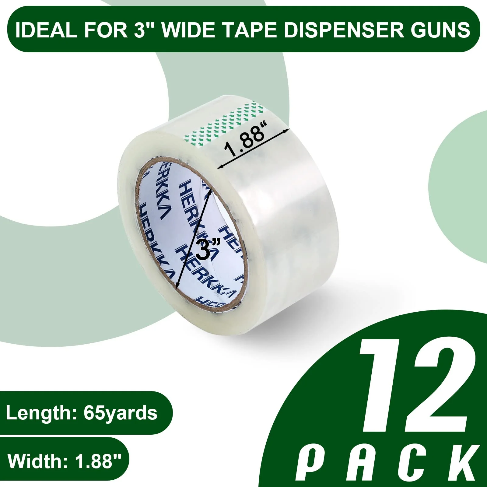 HERKKA Clear Packing Tape, 12 Rolls Heavy Duty Packaging Tape for Shipping Packaging Moving Sealing, Thicker Clear Packing Tape, 1.88 inches Wide, 65 Yards Per Roll, 780 Total Yards - Image 6