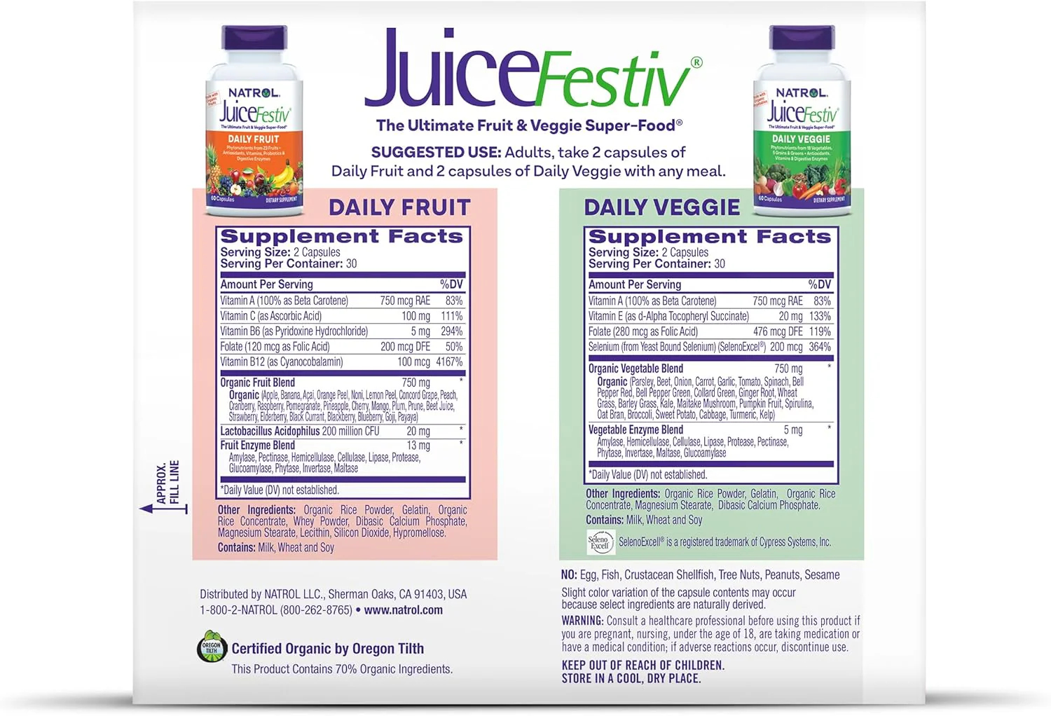 Natrol  Juice Festiv Body Health Daily Fruit & Veggie -120 Capsules - Image 2