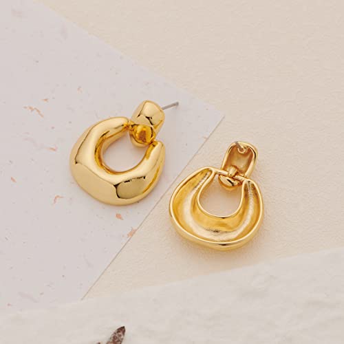 HESSAWELL Gold Dangle Earrings for Women Statement Chunky Small Cut Design Gold Drop Earrings Door Knock Shape Dangling Earrings for Girls - Image 2