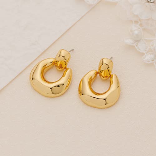 HESSAWELL Gold Dangle Earrings for Women Statement Chunky Small Cut Design Gold Drop Earrings Door Knock Shape Dangling Earrings for Girls - Image 3