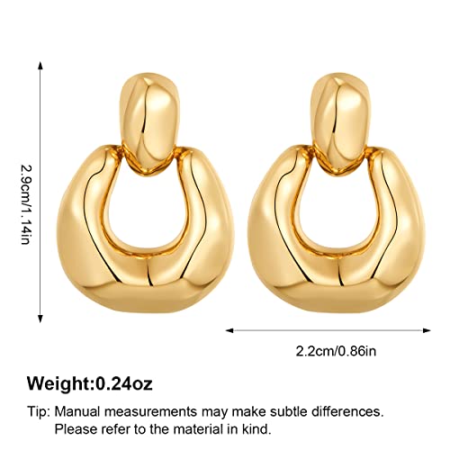 HESSAWELL Gold Dangle Earrings for Women Statement Chunky Small Cut Design Gold Drop Earrings Door Knock Shape Dangling Earrings for Girls - Image 4