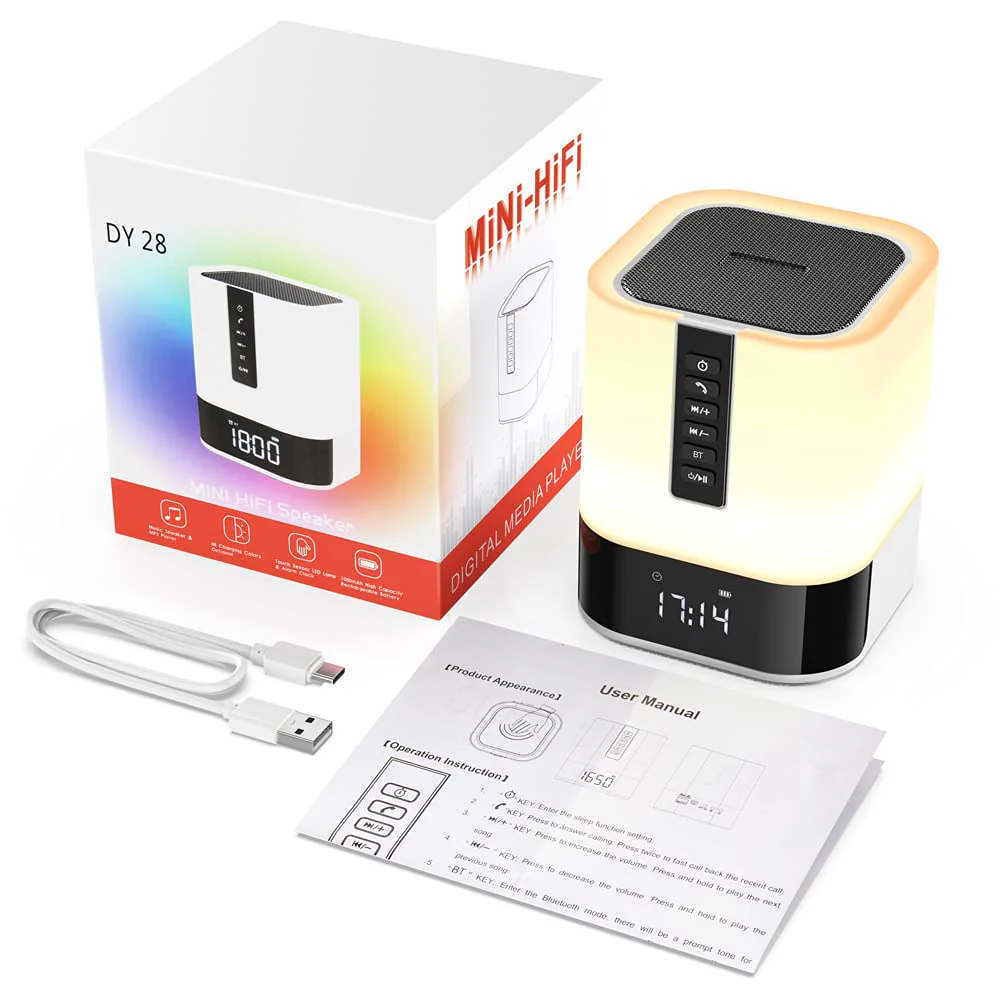 Hetyre Night Light Bluetooth Speaker, 5 in 1 Touch Control Bedside Lamp Dimmable Multi-Color Changing, Bedroom Alarm Clock, Best Birthday Gift Ideas for 10 11 12 13 14 Year Old Teenage Girls/Boys - Image 2