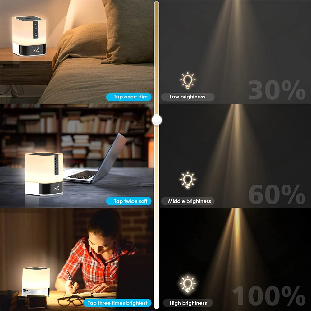 Hetyre Night Light Bluetooth Speaker, 5 in 1 Touch Control Bedside Lamp Dimmable Multi-Color Changing, Bedroom Alarm Clock, Best Birthday Gift Ideas for 10 11 12 13 14 Year Old Teenage Girls/Boys - Image 5