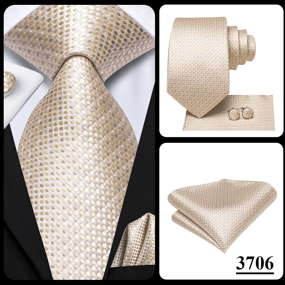 Hi-Tie Champagne Floral Paisley Silk Elegant Tie For Men Groom Wedding Men Necktie Pocket Square Cufflink Accessory Wholesale - Image 13