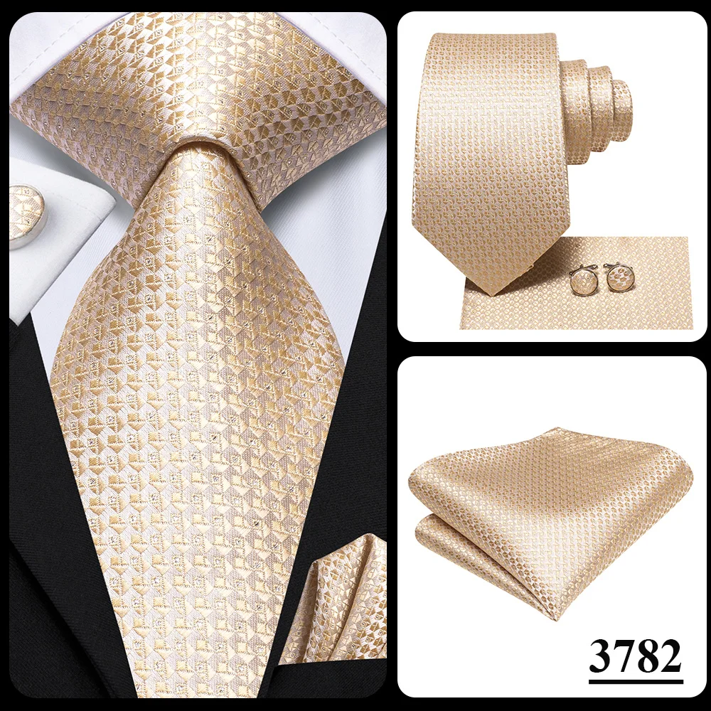 Hi-Tie Champagne Floral Paisley Silk Elegant Tie For Men Groom Wedding Men Necktie Pocket Square Cufflink Accessory Wholesale - Image 17