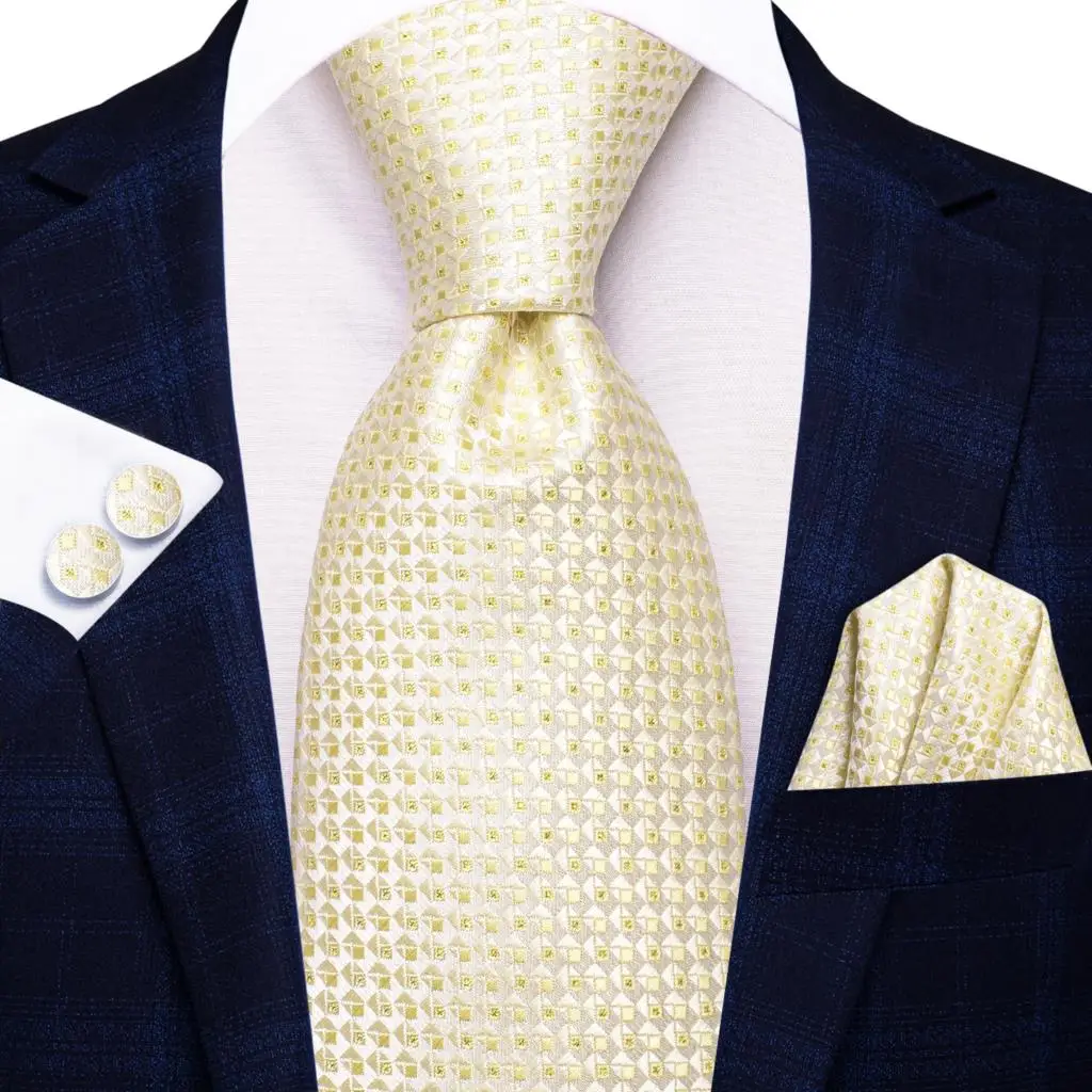 Hi-Tie Champagne Floral Paisley Silk Elegant Tie For Men Groom Wedding Men Necktie Pocket Square Cufflink Accessory Wholesale - Image 74