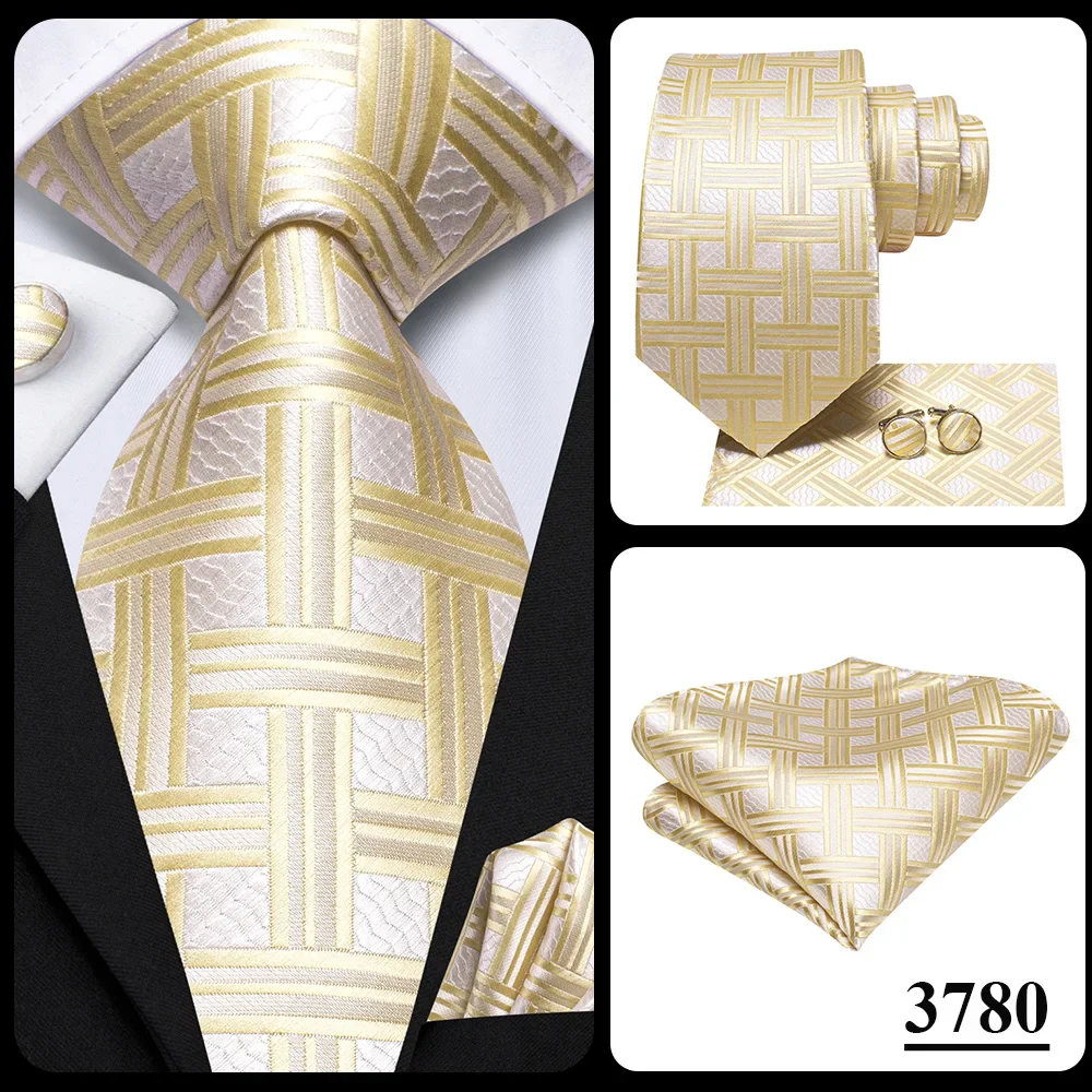 Hi-Tie Champagne Floral Paisley Silk Elegant Tie For Men Groom Wedding Men Necktie Pocket Square Cufflink Accessory Wholesale - Image 15