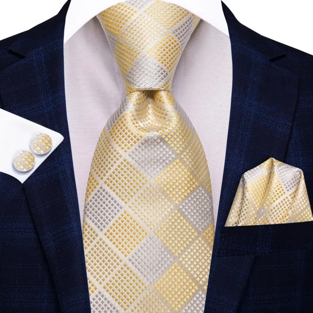 Hi-Tie Champagne Floral Paisley Silk Elegant Tie For Men Groom Wedding Men Necktie Pocket Square Cufflink Accessory Wholesale - Image 51